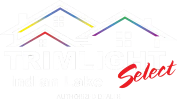 Logo with two overlapping house roof outlines in rainbow colors above the words Trimlight Indiana Lake and Authorized Dealer, with the word Select in red cursive.