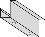 Attached image file A simple black-and-white illustration of a metal bracket with an L-shaped profile, featuring two holes on its flat base for mounting.