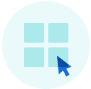Attached image file A cursor points to the bottom-right square of a 2x2 grid of light blue squares, centered on a pale blue circular background.