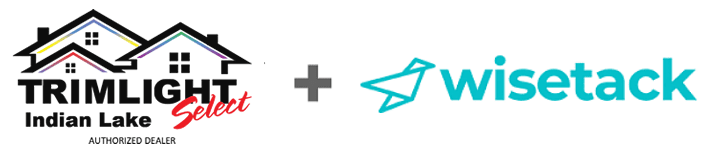 Attached image file Logos of Trimlight Indian Lake Select (with stylized houses) and Wisetack (with paper airplane icon), separated by a plus sign, indicating a partnership or collaboration between the two companies.